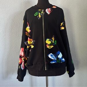 Unlabeled Black Floral Bomber Jacket Windbreaker Women’s Size L
